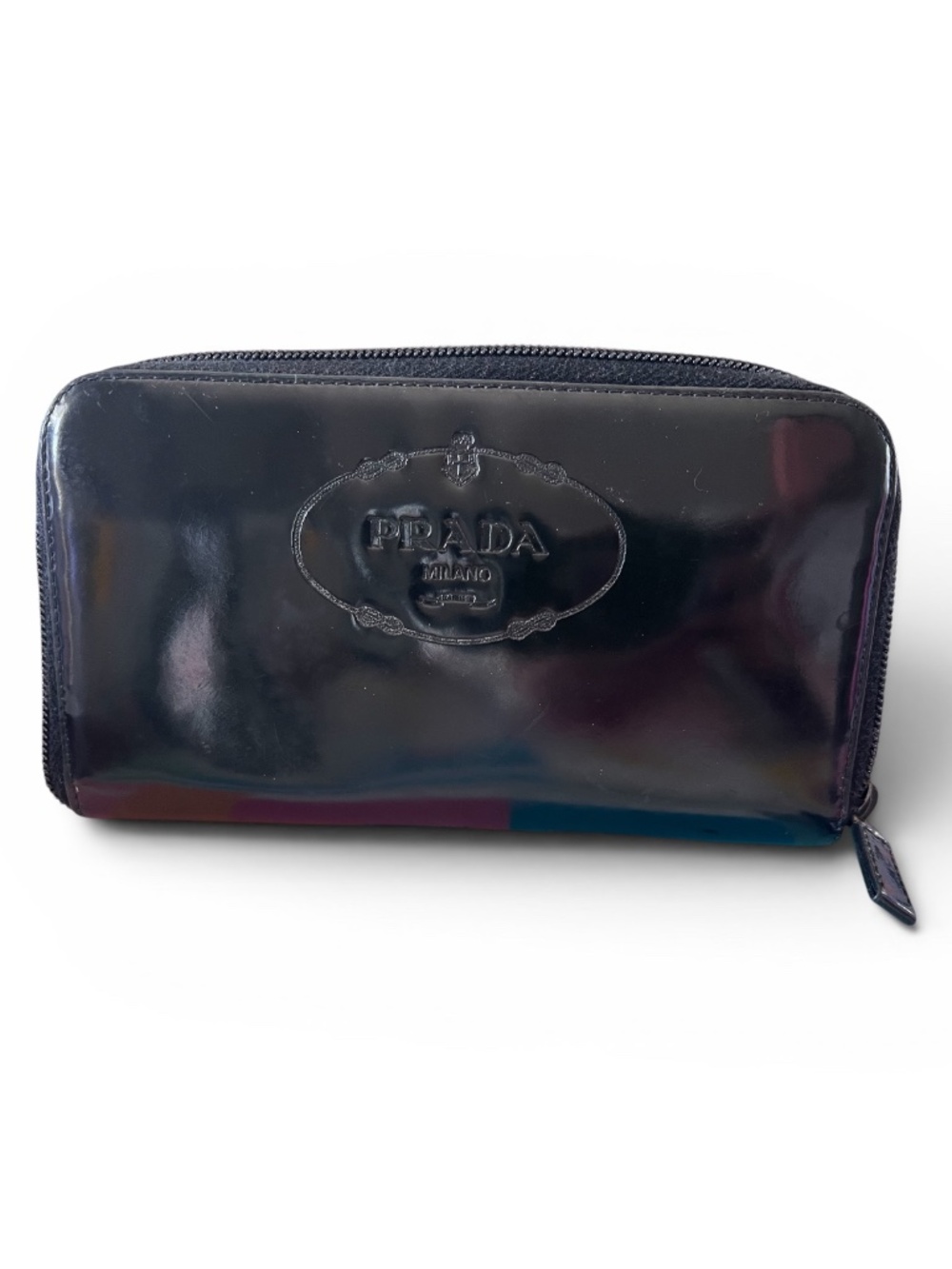 Prada Black Leather Spazzolato Marc Long Wallet with original documentation